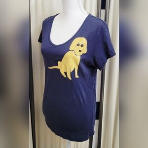 Cute Navy Blue Dog Graphic T-Shirt w/Rhinestone Collar | Size XL